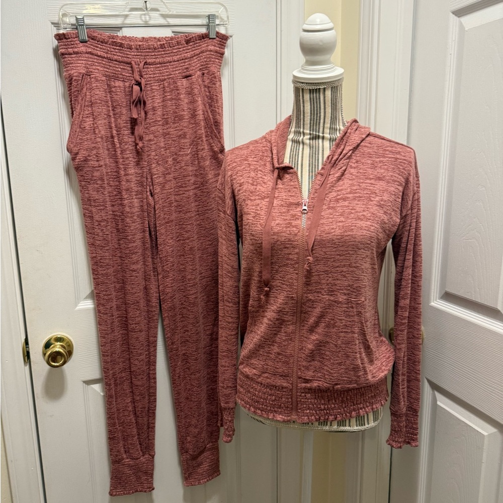Grace and Lace Smocked Jogger Set Pink Hooded Jacket Pants Set Med top:Lg Bottom